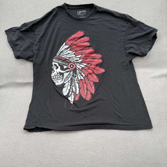 Hard Ten Other - Hard Ten Shirt Mens 2XL Black Skull Tribal Headdress Graphic T-Shirt Tee Tagless